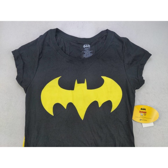 Girls Batman Costume Shirt W/ Detachable Cape Size XL 15/17 Black NWT - Picture 3 of 10
